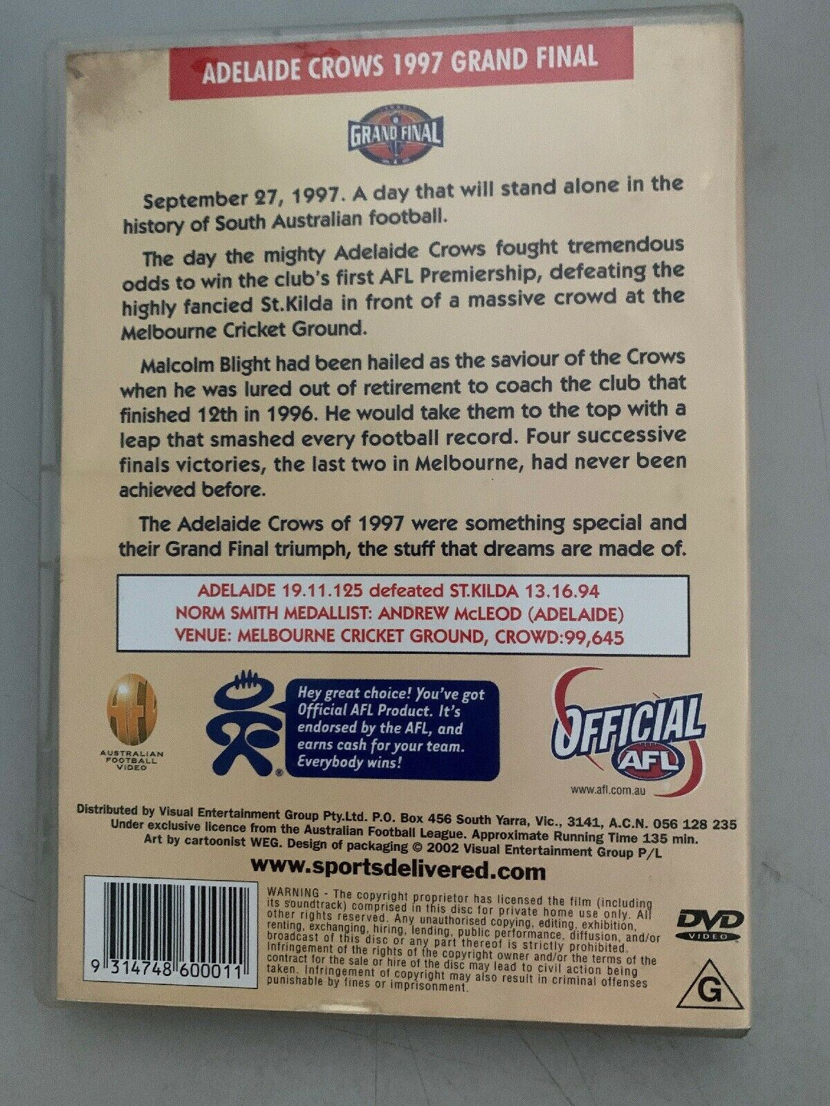 AFL Premiers 1997 - Adelaide Crows Victory Official AFL DVD