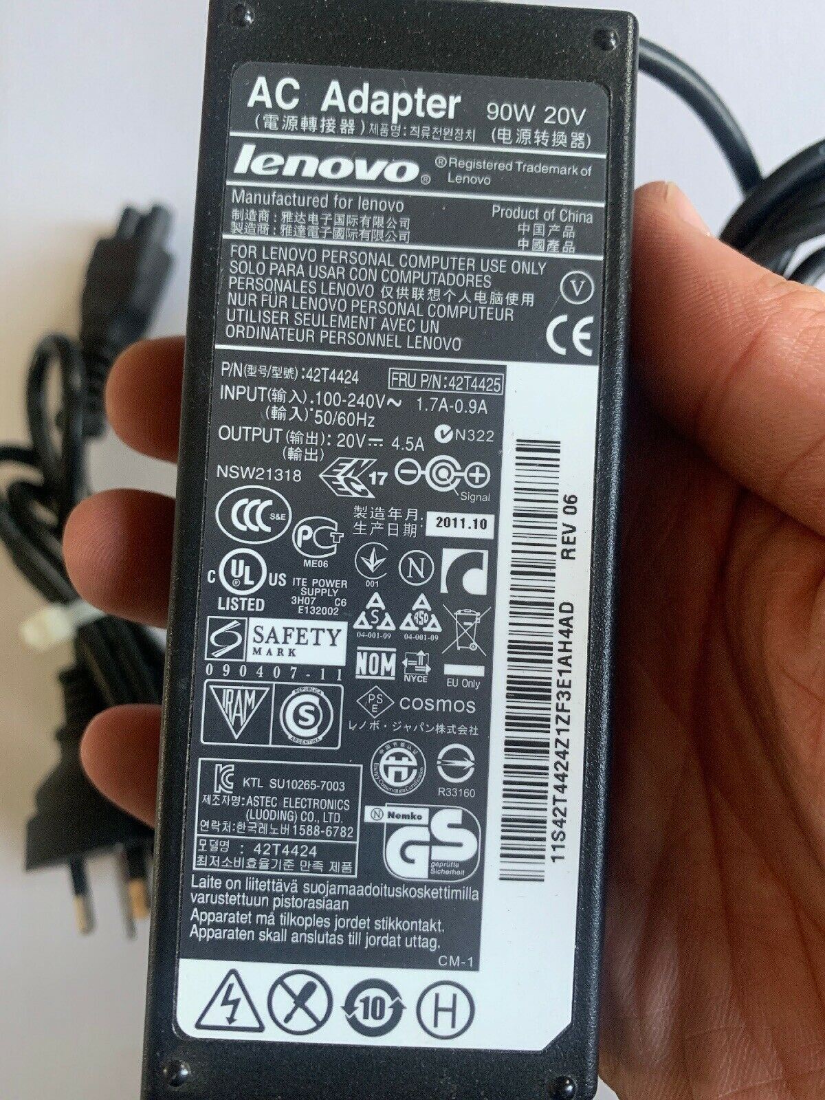 Genuine OEM Lenovo 42T4424 AC Adapter 90W 20V For Laptop