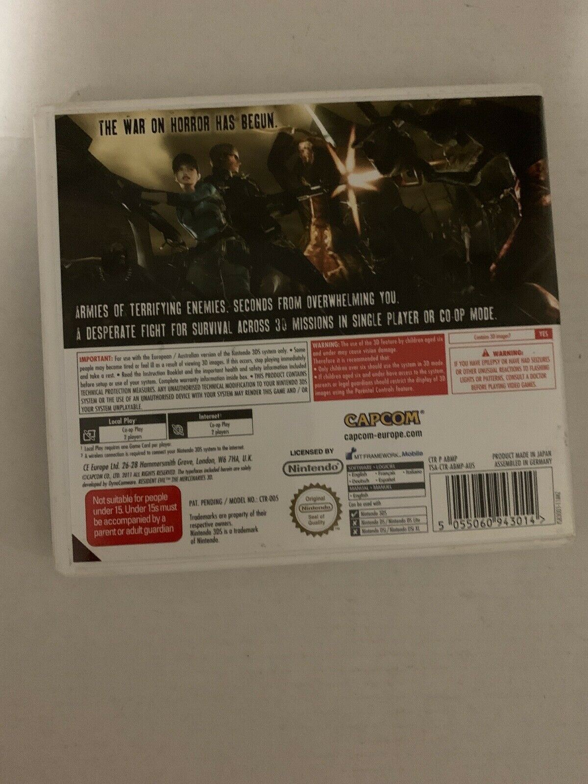 Resident Evil: The Mercenaries 3D Nintendo 3DS With Manual