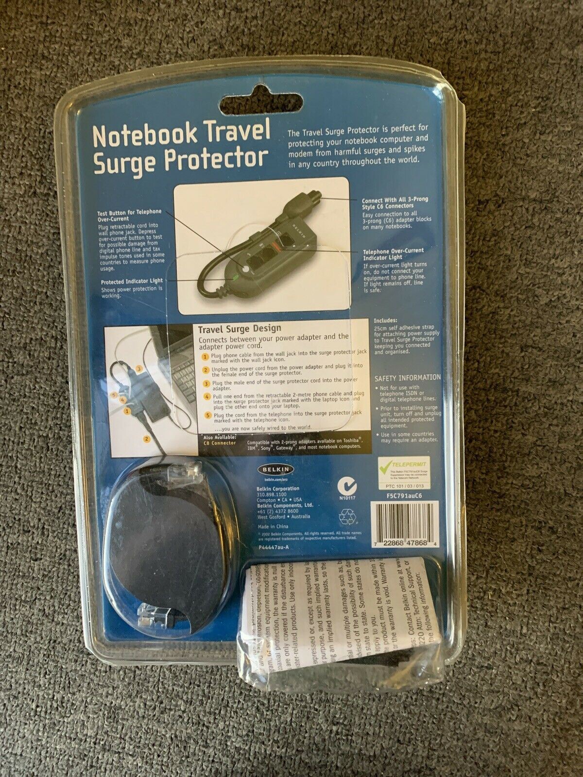 Belkin Notebook Travel Surge Protector C6 Connector Domestic & International use