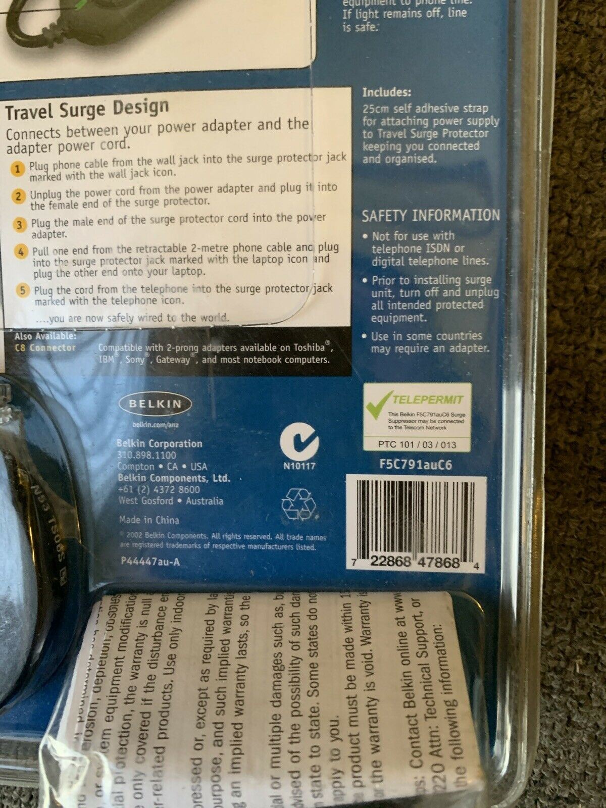 Belkin Notebook Travel Surge Protector C6 Connector Domestic & International use