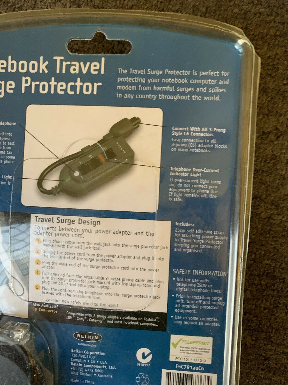 Belkin Notebook Travel Surge Protector C6 Connector Domestic & International use