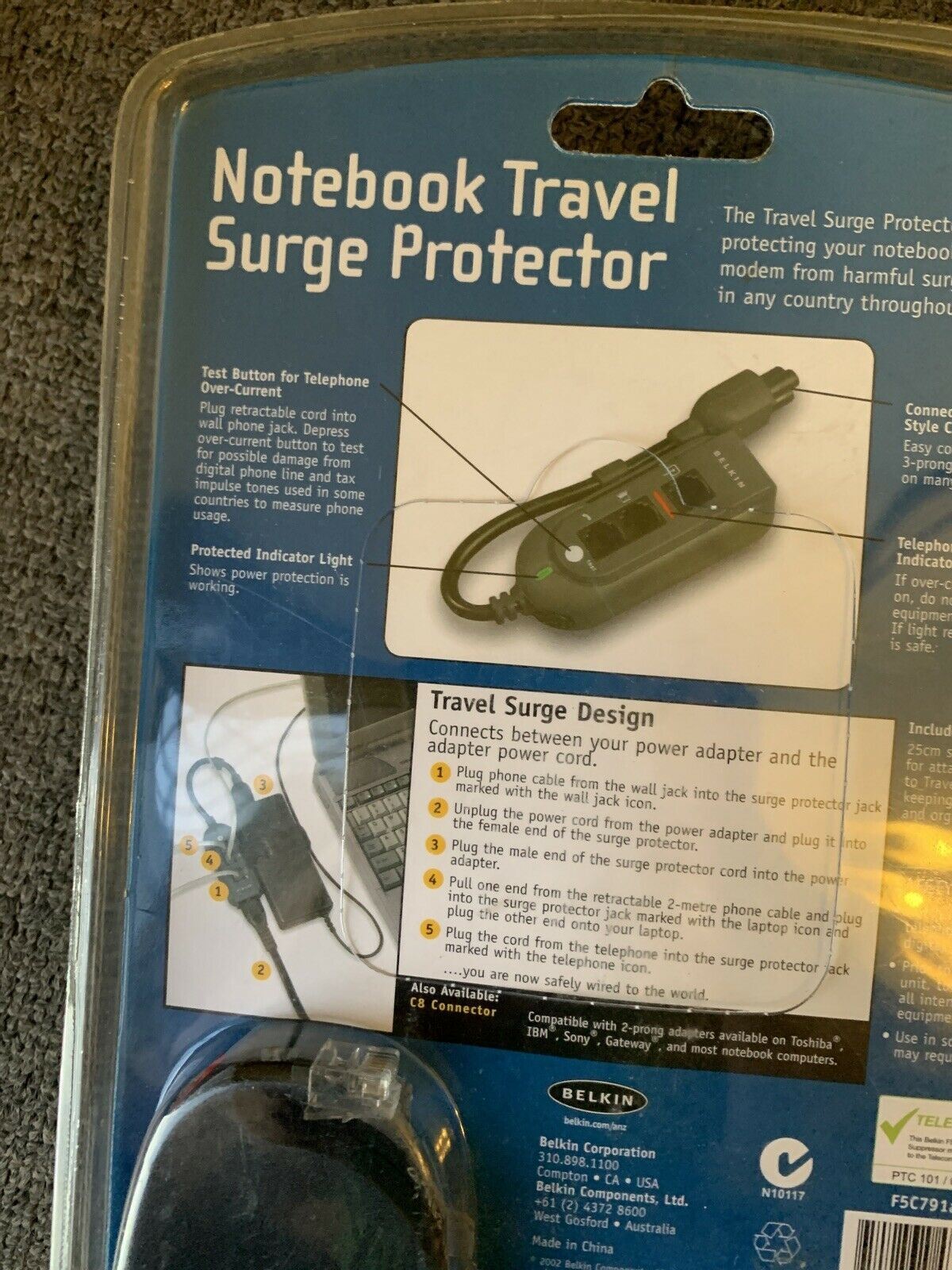 Belkin Notebook Travel Surge Protector C6 Connector Domestic & International use