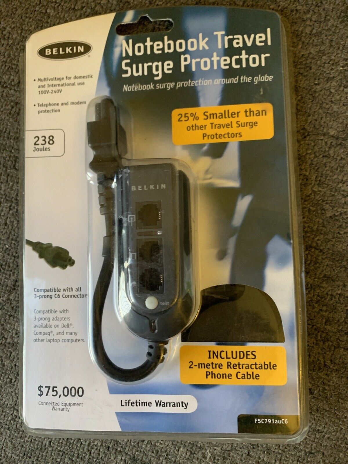 Belkin Notebook Travel Surge Protector C6 Connector Domestic & International use