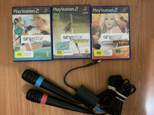 SingStar 2x Microphone Bundle With 3 Games for PS2  - Pop, Hottest Hits, Legends