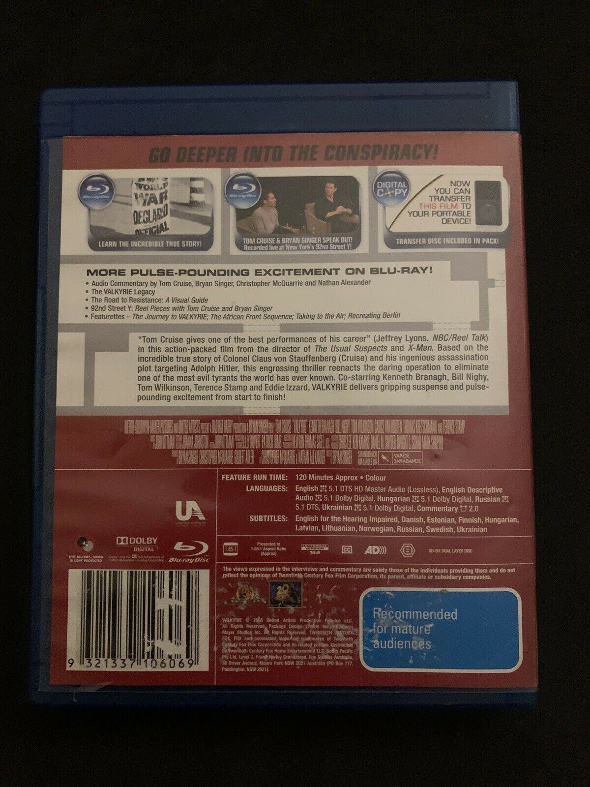 Valkyrie (Blu-ray, 2008) Tom Cruise, Bill Nighy. Region B