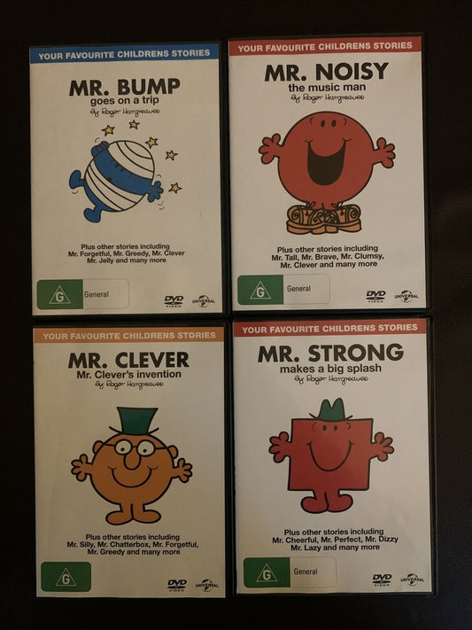 4x Mr Men: Mr Bump / Mr Noisy / Mr Clever / Mr Strong. DVD Region 4