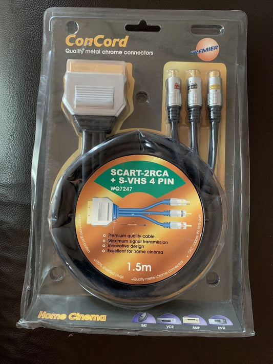 *NEW* Concord SCART To S-Video SCART-2RCA + S-VHS 4Pin 24k Gold Plated