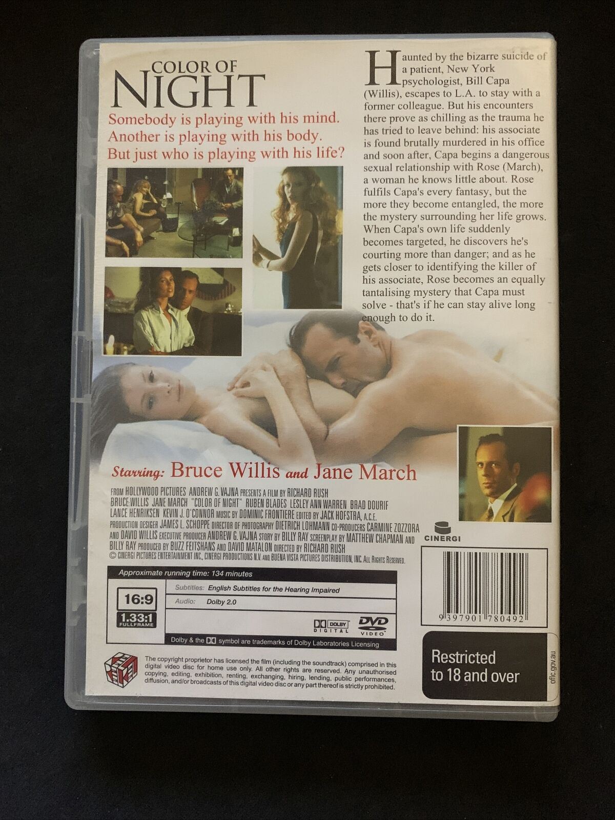 Color Of Night (DVD, 1994) Bruce Willis, Jane March, Rubén Blades - Region 4