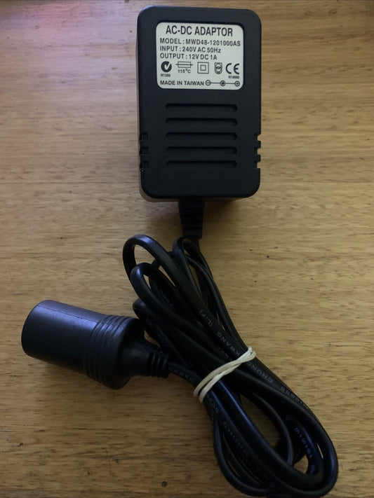 AC Adaptor to Car Socket Cigarette Lighter MWD48-1201000AS 12v 1a