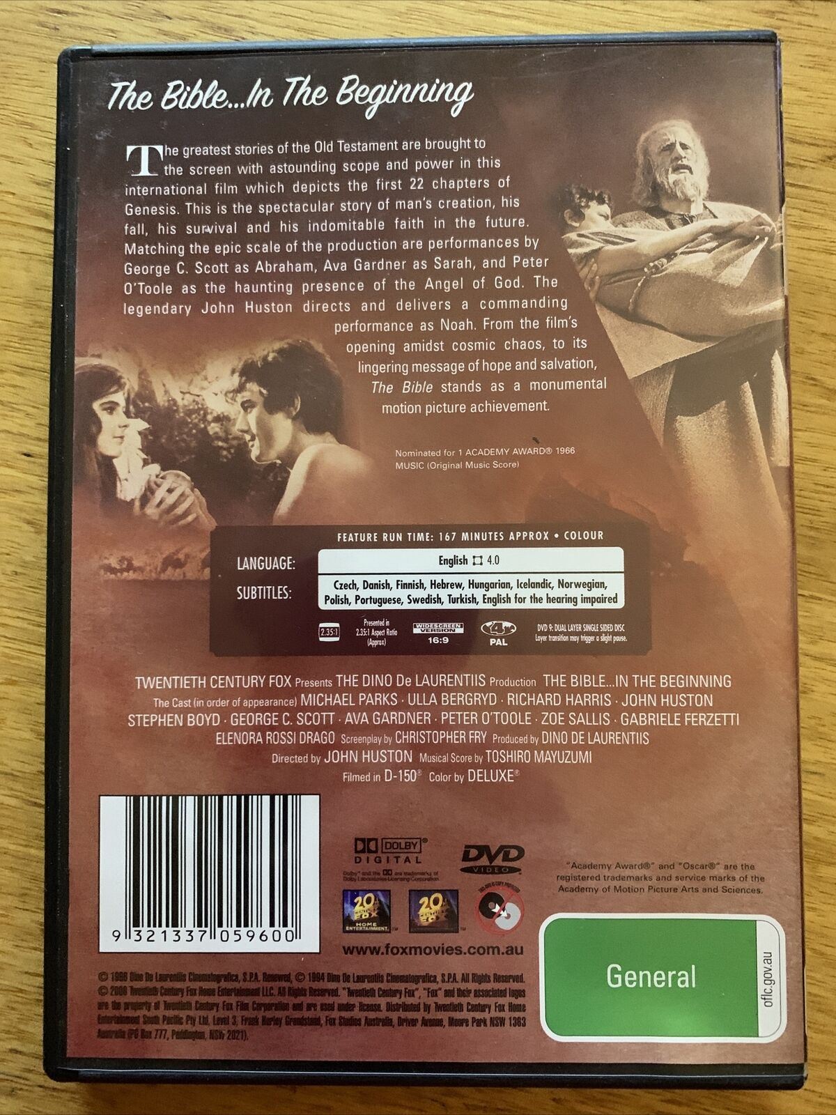 The Bible... In The Beginning (DVD, 1966) Peter O'Toole, George C Scott. Region4