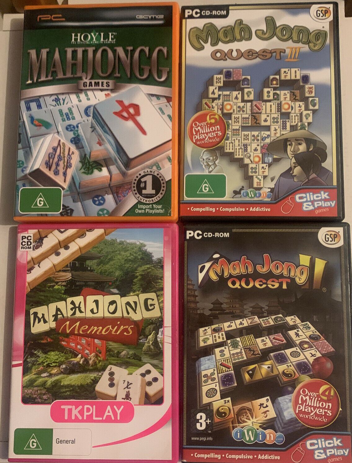 4x Mahjongg Games PC: Hoyle Majongg, Mahjong Memoirs, Mah Jong Quest 2 & 3