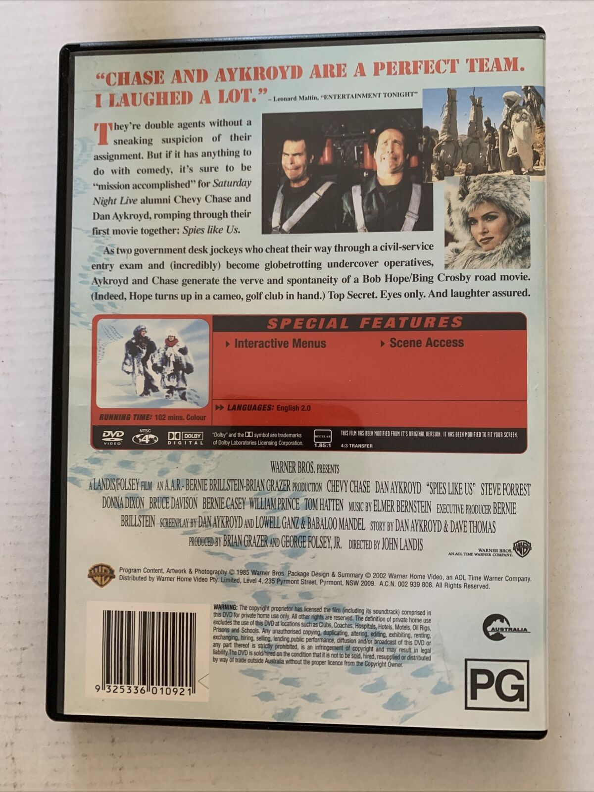 Spies Like Us (DVD, 1985) Chevy Chase, Dan Aykroyd. Region 4,1