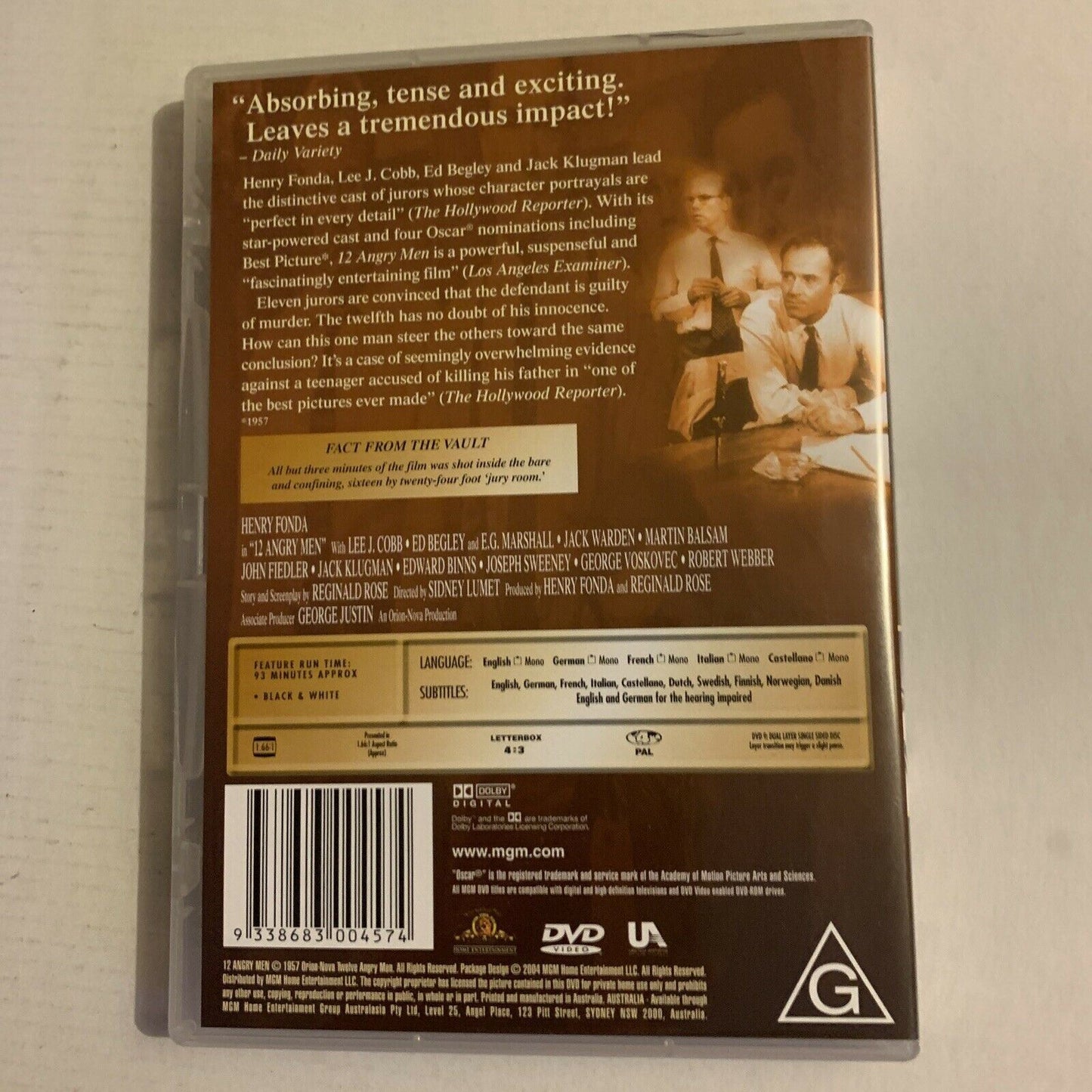 12 Angry Men (DVD, 1957) Henry Fonda. Region 4,2