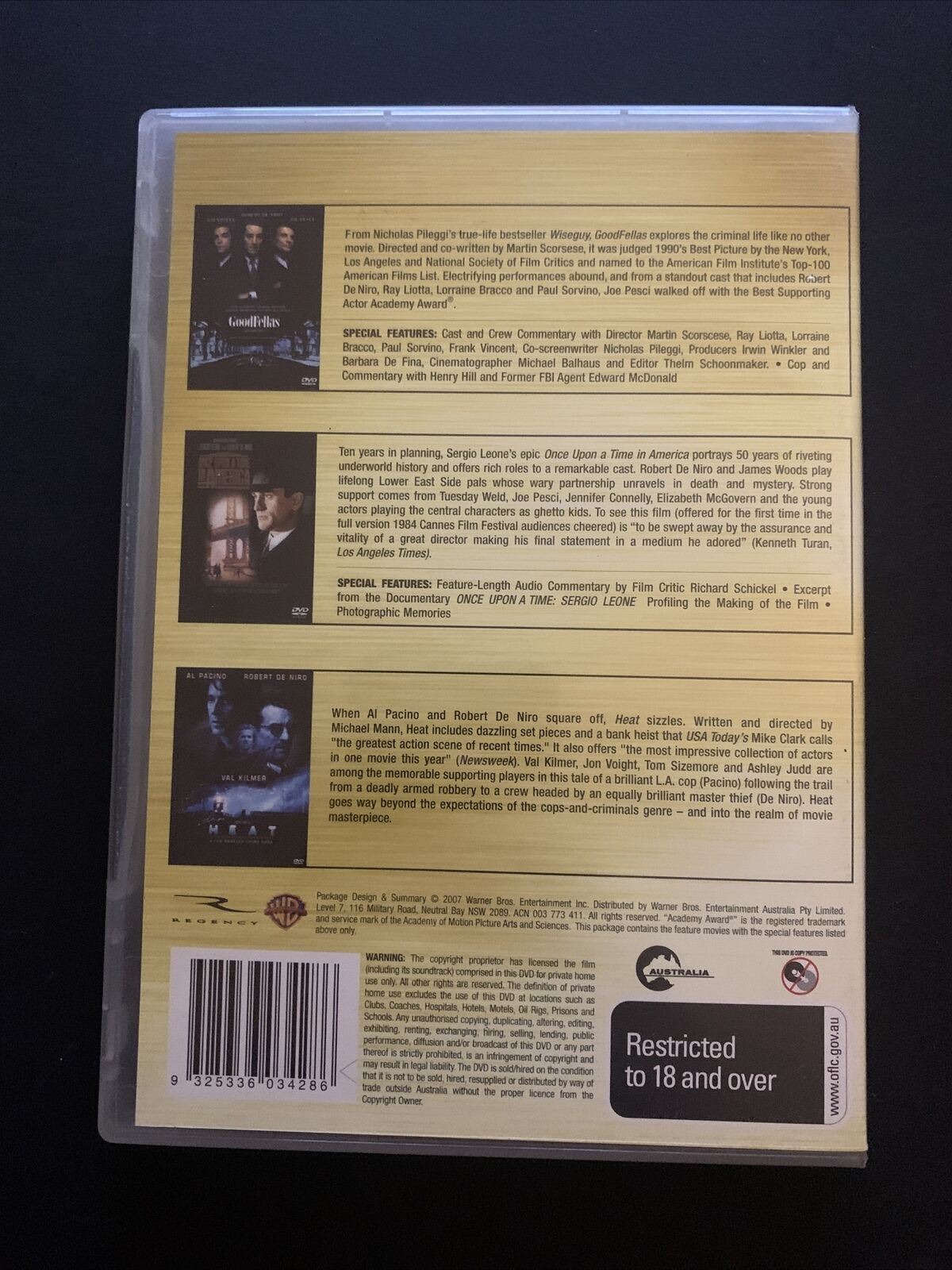 Heat  / Once Upon A Time In America  / Goodfellas (DVD, 2007, 3-Disc Set)