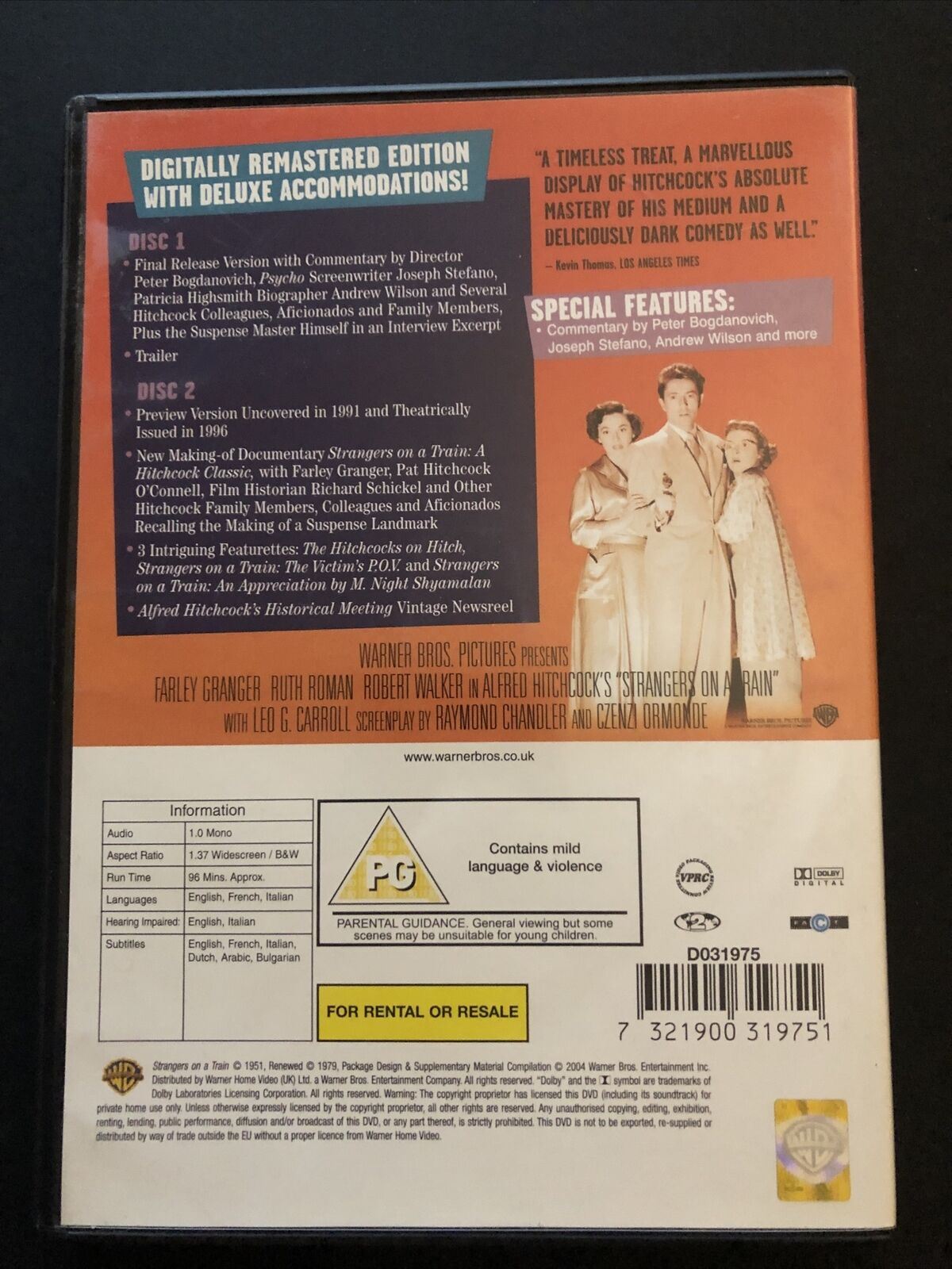 Strangers On A Train - Special edition (DVD, 1951, 2-Disc) Alfred Hitchcock
