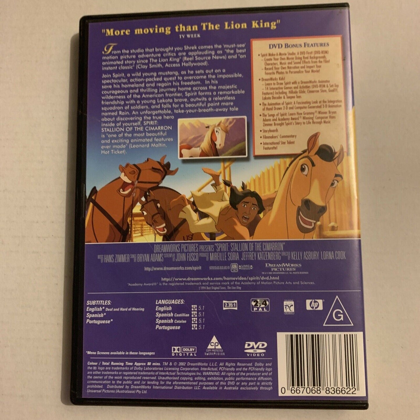 Spirit: Stallion of the Cimarron (DVD, 2002) Region 4,2