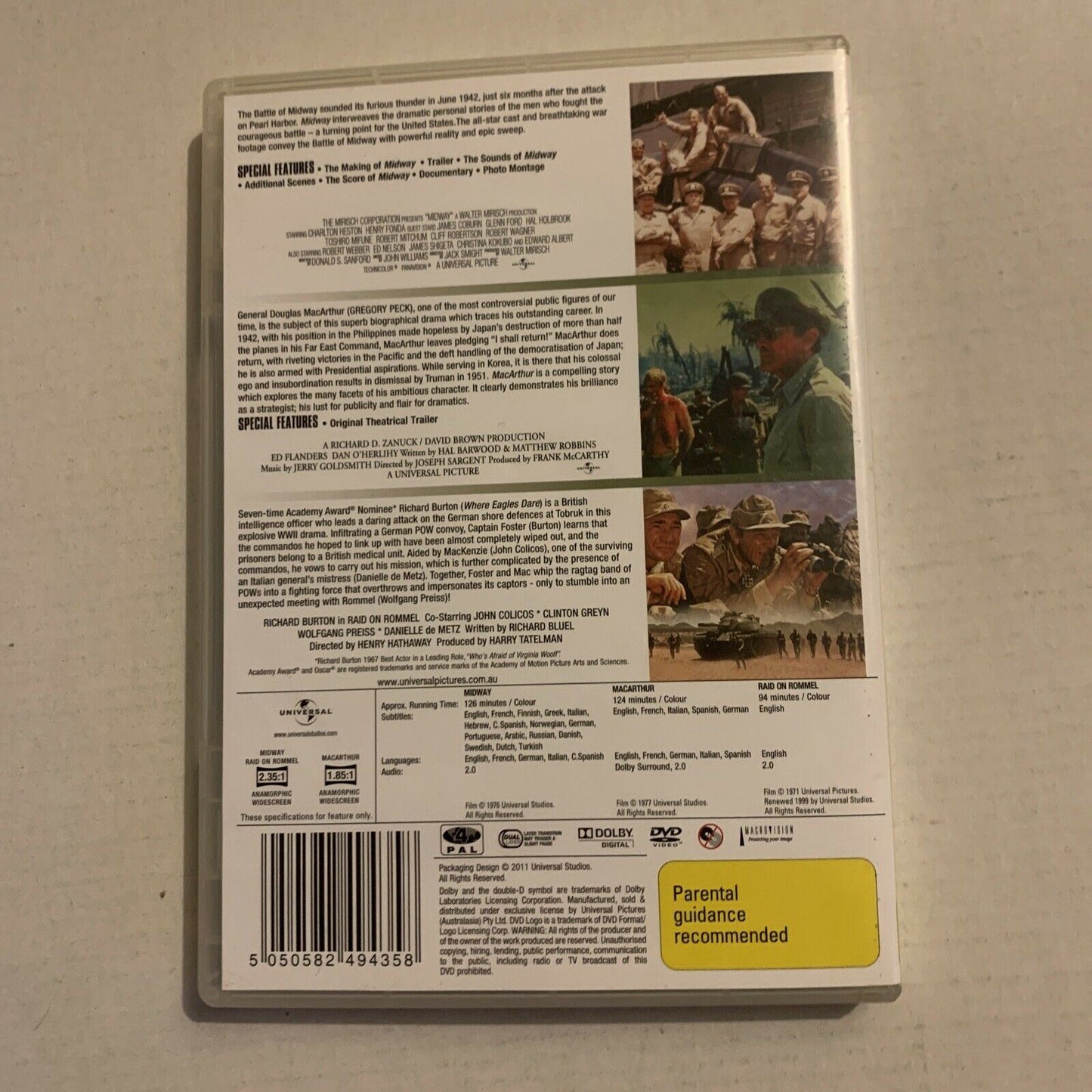 The Battle Of Midway  / MacArthur - The Rebel General  / Raid On Rommel (DVD)