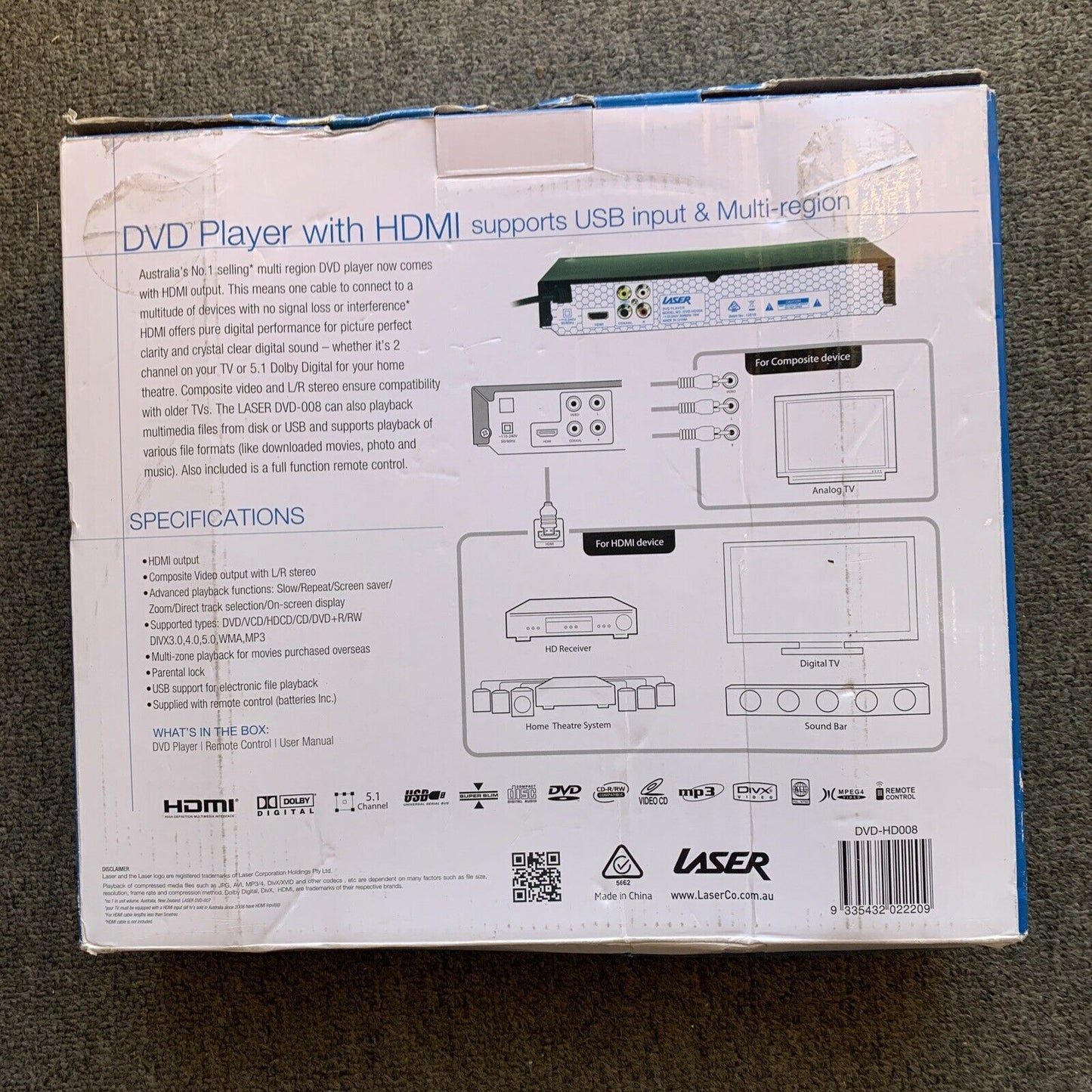 *New* Laser DVD player HD008 with HDMI output - Plays ALL REGIONS - Multi-Region