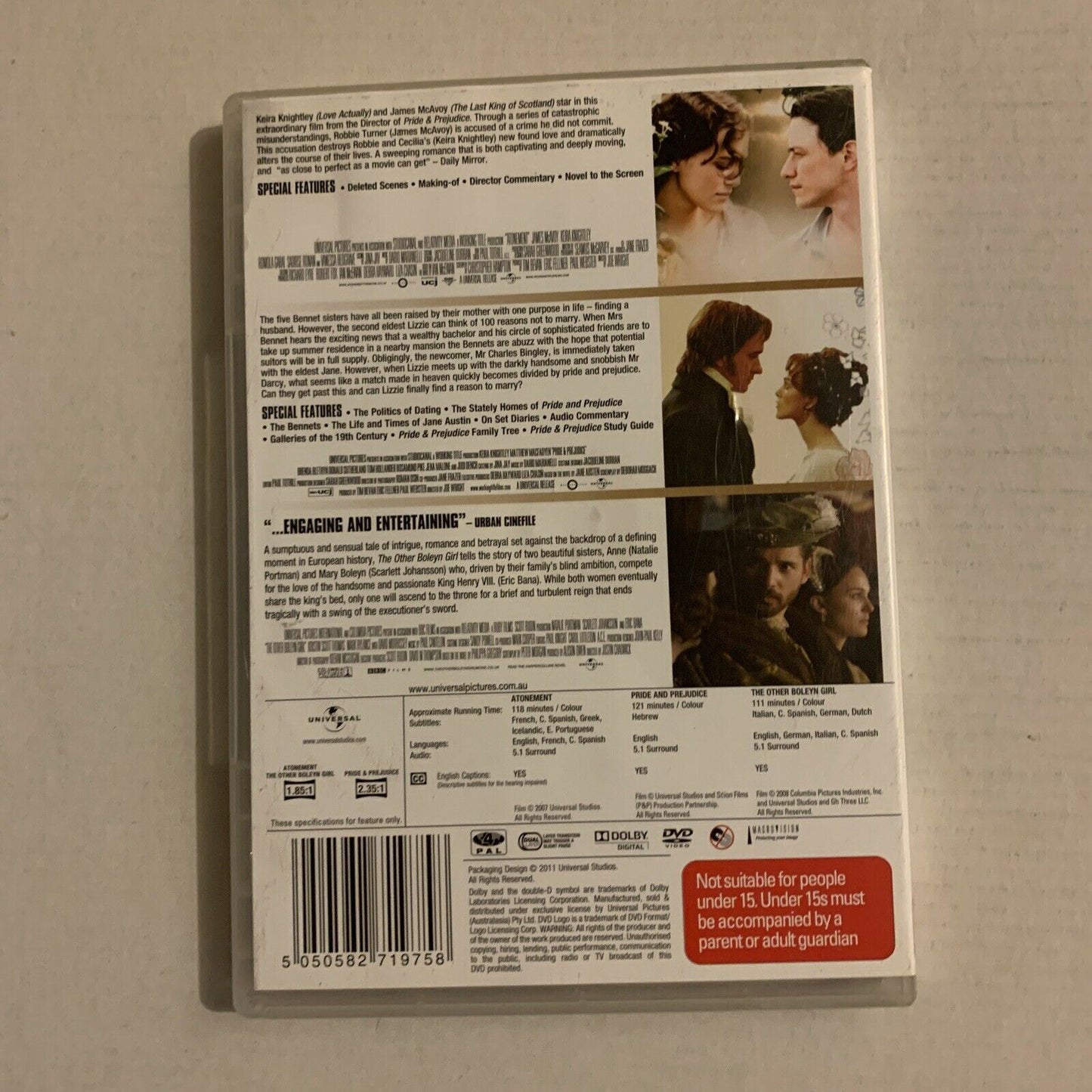 Atonement / Pride & Prejudice / The Other Boleyn Girl (DVD) Region 4