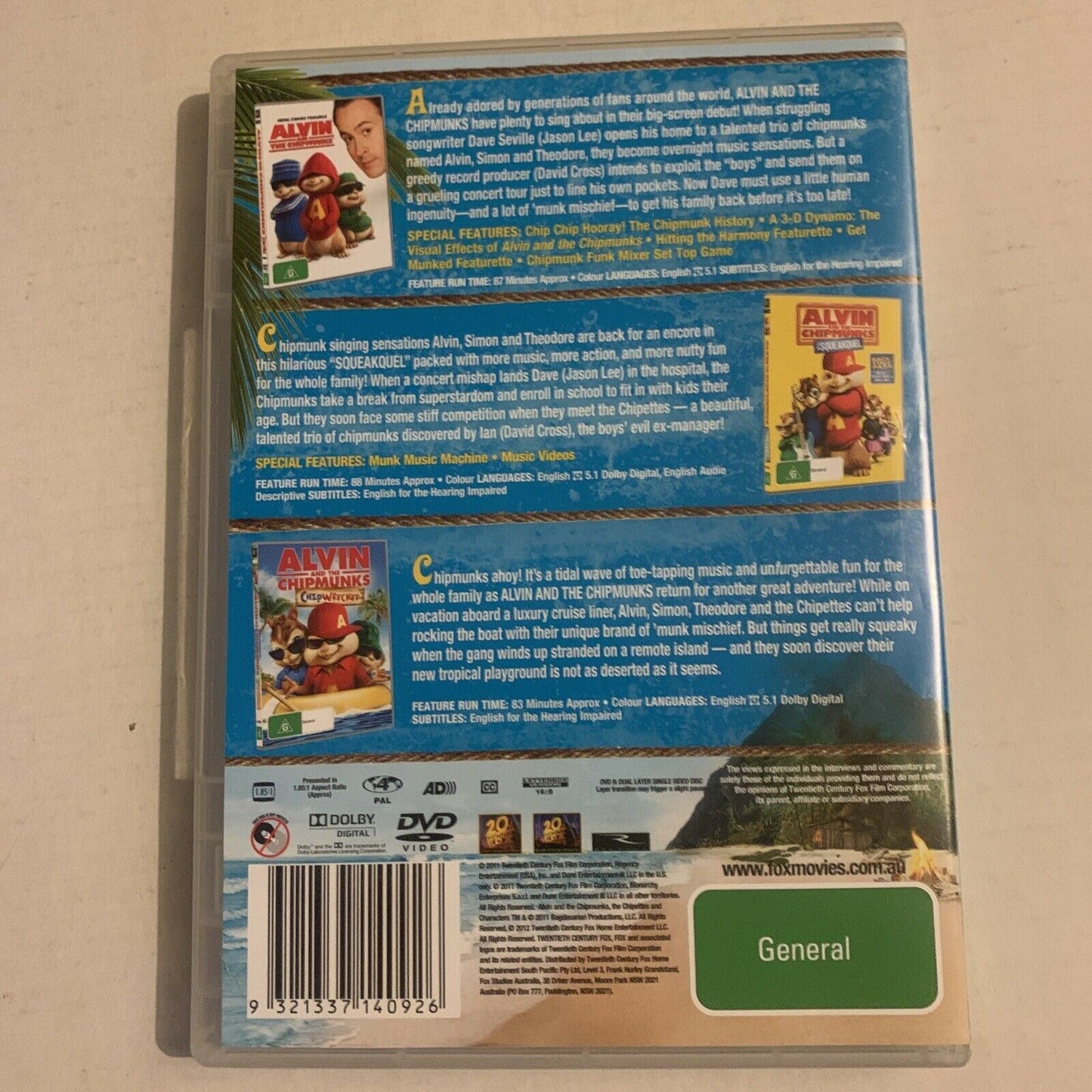 Alvin And The Chipmunks - Triple Pack 1,2&3 (DVD, 2011, 3-Disc) Region 4