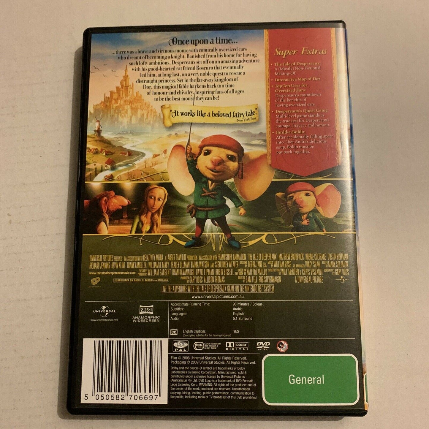 The Tale Of Despereaux (DVD, 2008) Matthew Broderick, Emma Watson Region 4&2