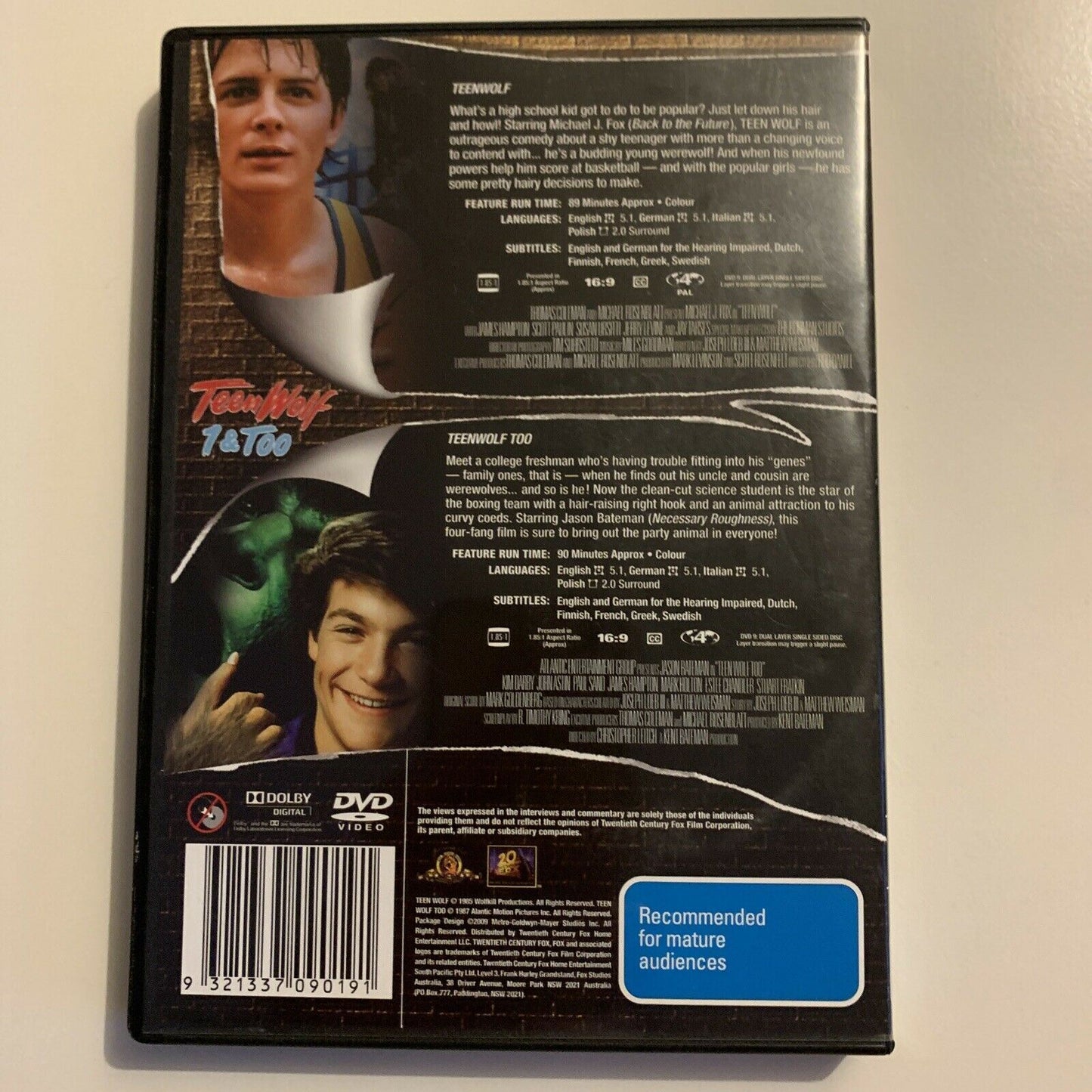 Teen Wolf / Teen Wolf Too (DVD, 1987) Michael J. Fox, Jason Bateman. Region 4&2