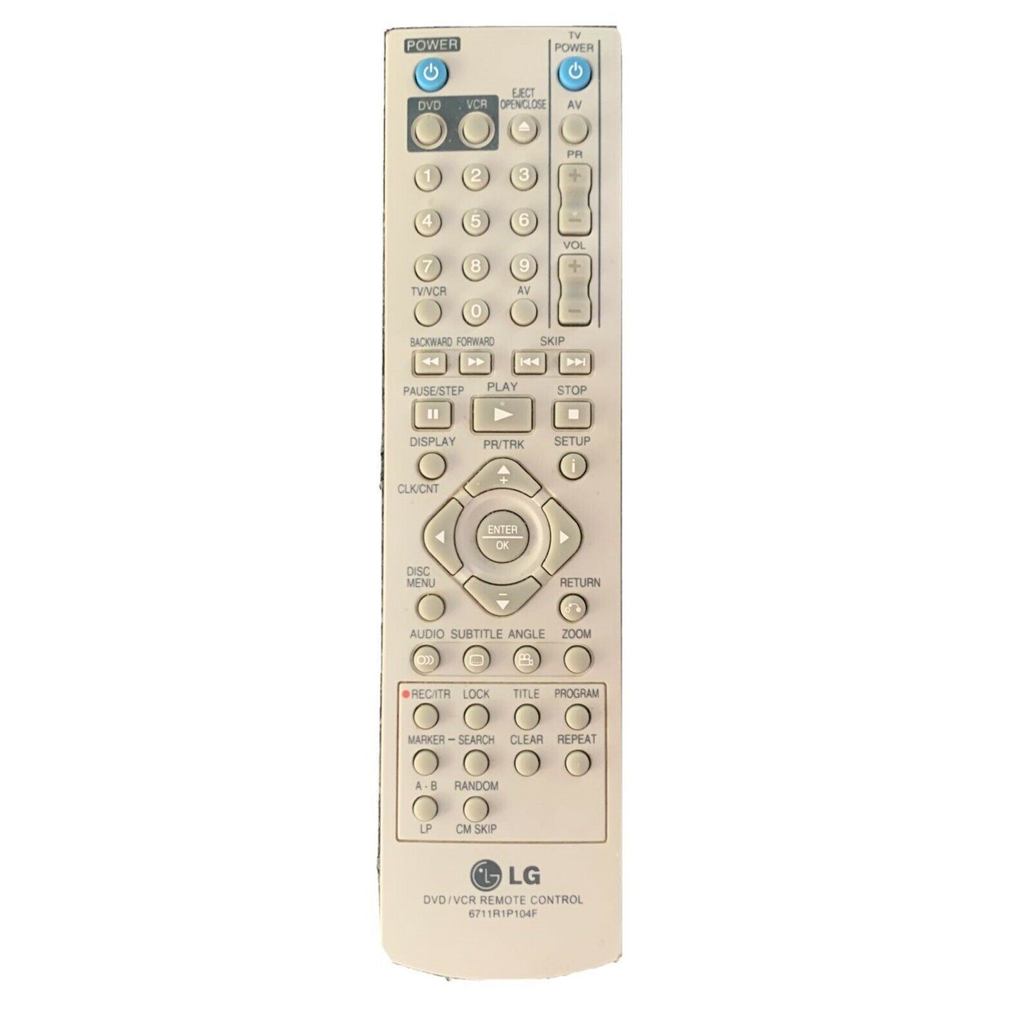 Genuine LG DVD/VCR Remote Control Model 6711R1P104F for V181 V271