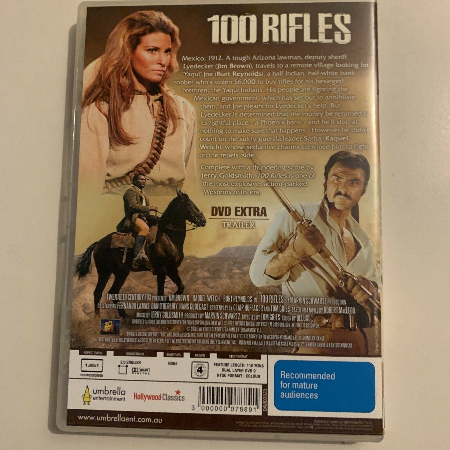 100 Rifles (DVD, 1969) Raquel Welch, Burt Reynolds. Region 4&2