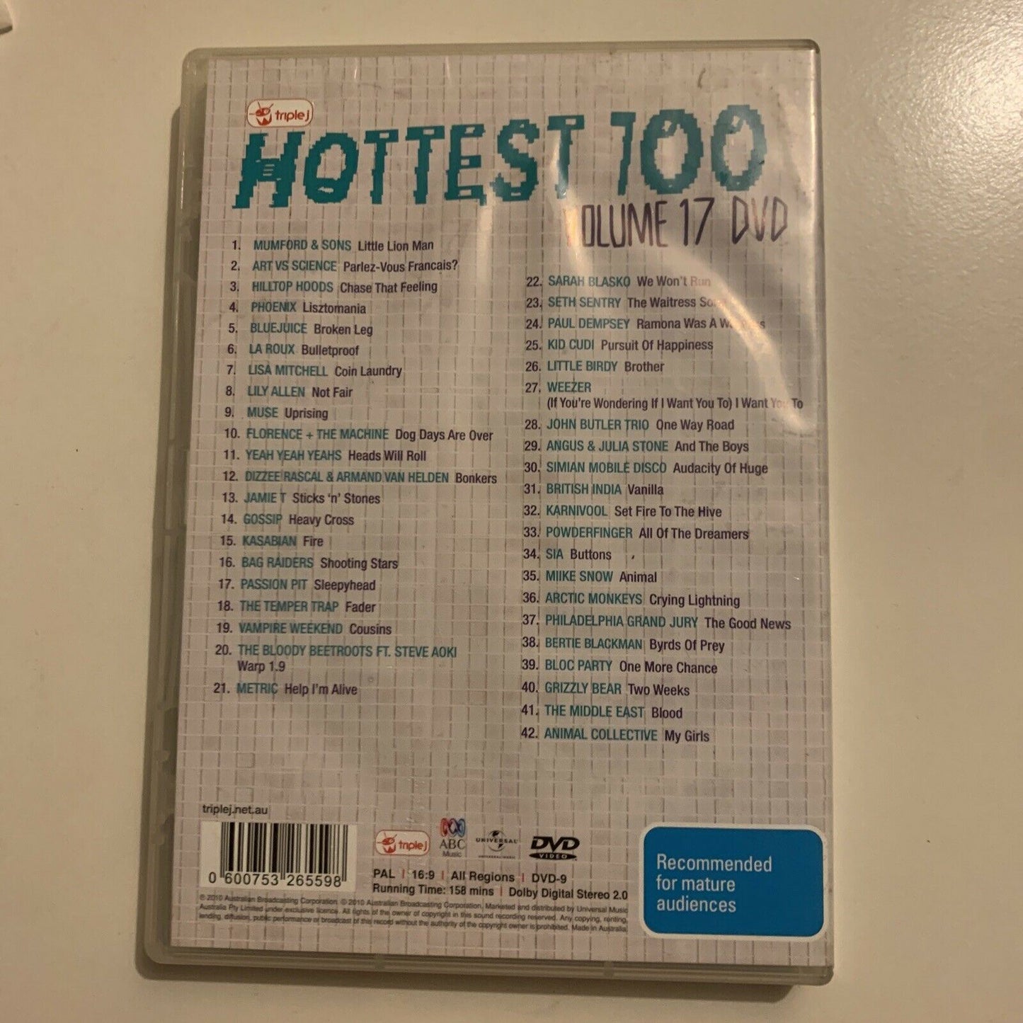 Triple j : Hottest 100 - Volume 17 (DVD, 2010) All Regions