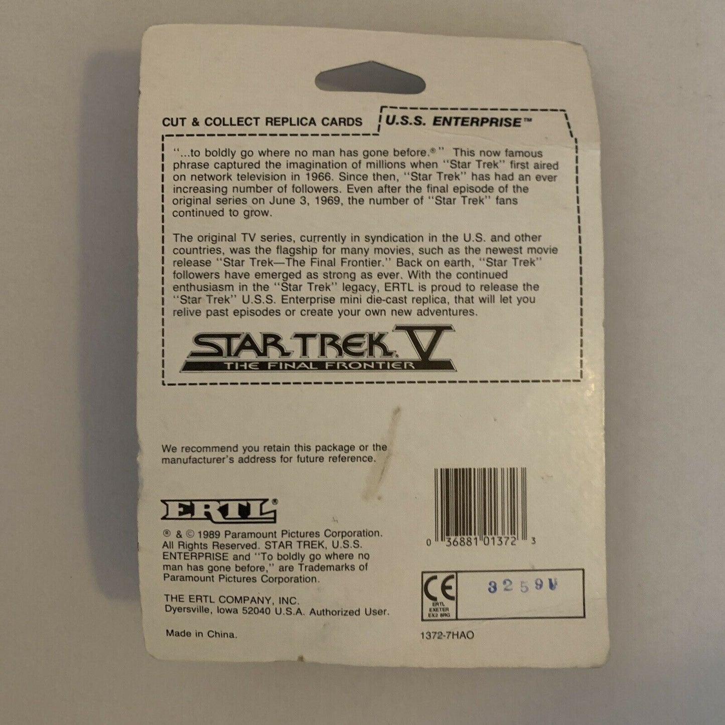 Star Trek V: The Final Frontier - U.S.S. Enterprise #1372 1989 Die-cast ERTL