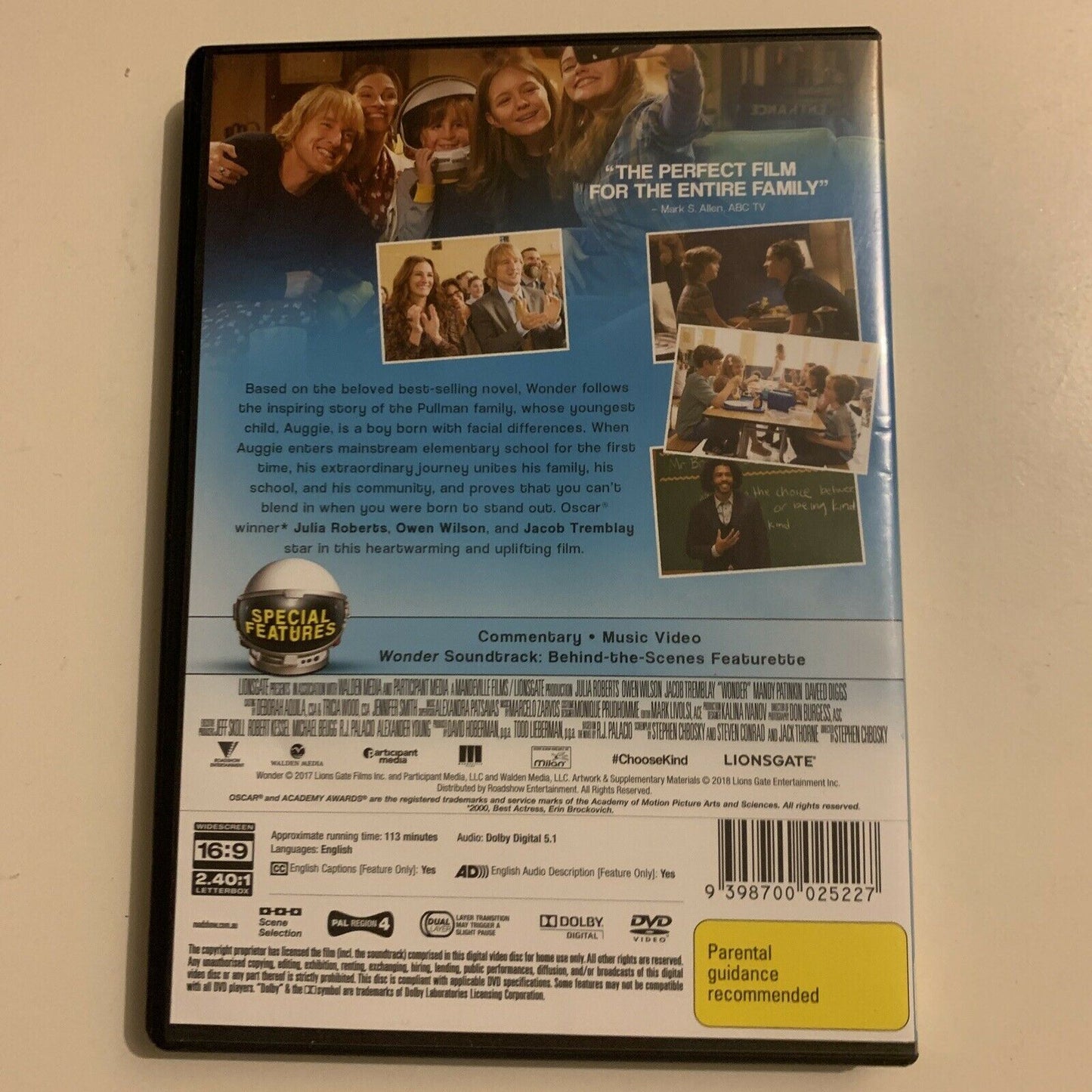 Wonder (DVD, 2018) Julia Roberts, Owen Wilson. Region 4