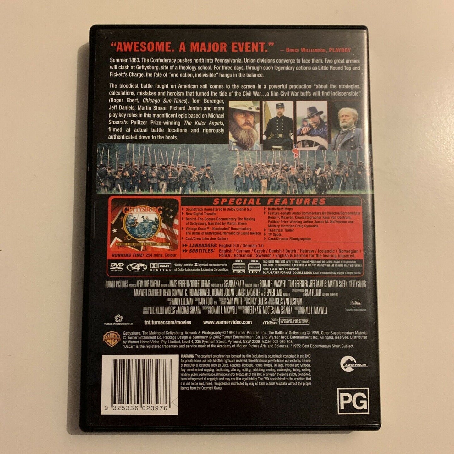 Gettysburg (DVD, 1993) Tom Berenger, Jeff Daniels, Martin Sheen. Region 4&2