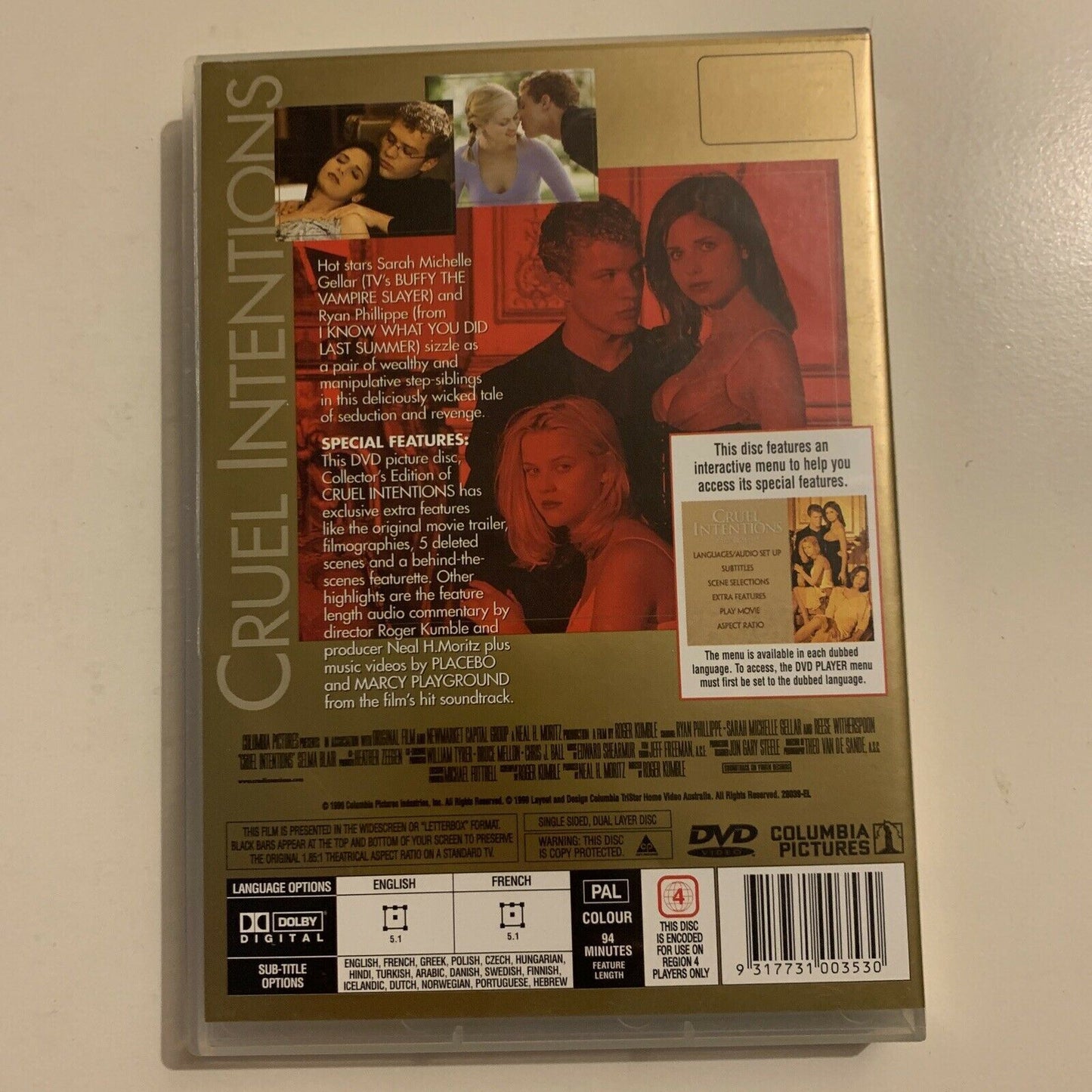 Cruel Intentions (DVD, 1999) Sarah Michelle Gellar, Reese Witherspoon Region 4&2