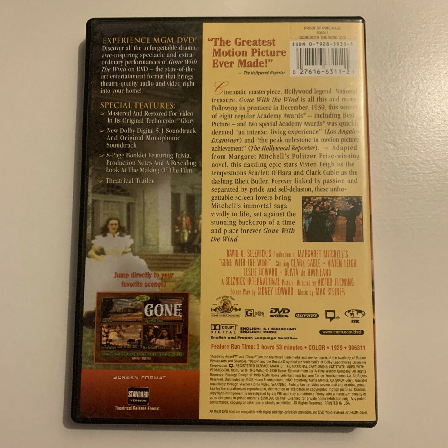 Gone With The Wind (DVD, 1939) Clark Gable Region 1