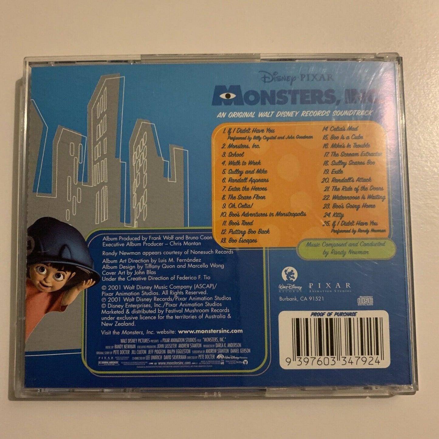 Disney Pixar: Monster Inc - Original Movie Soundtrack (CD, 2001) Randy Newman