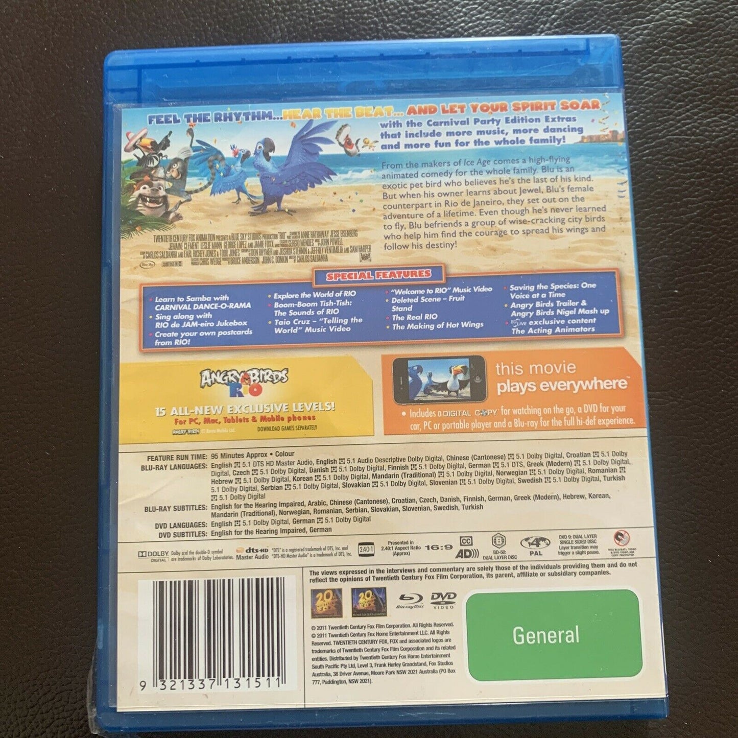 Rio (Bluray + DVD, 2011, 2-Disc) Anne Hathaway, Jamie Foxx Region B