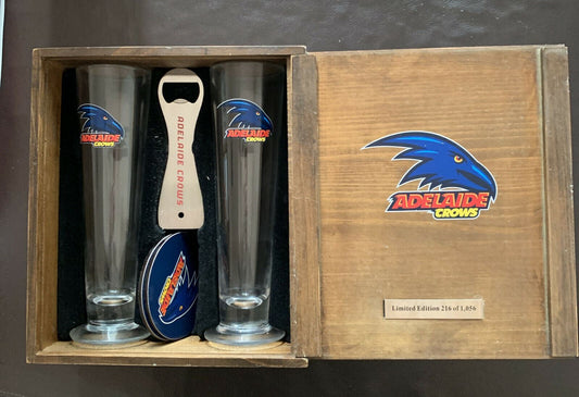 Adelaide Crows AFL Pilsner Wooden Gift Box Set Limited edition
