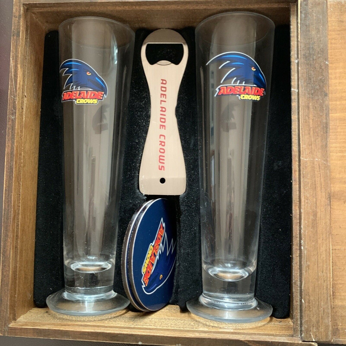 Adelaide Crows AFL Pilsner Wooden Gift Box Set Limited edition