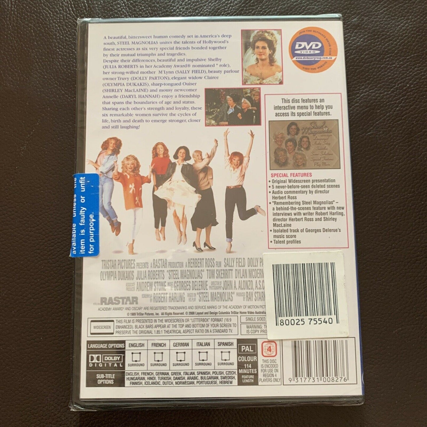 *New Sealed* Steel Magnolias (DVD, 1989) Dolly Parton, Julia Roberts Region 4