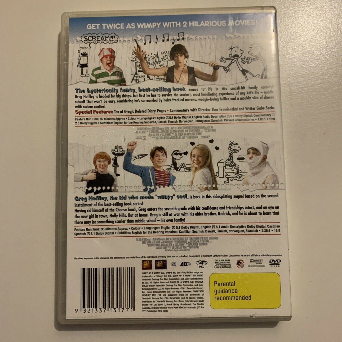 Diary Of A Wimpy Kid / Diary Of A Wimpy Kid 2 (DVD, 2011, 2-Disc) Region 4