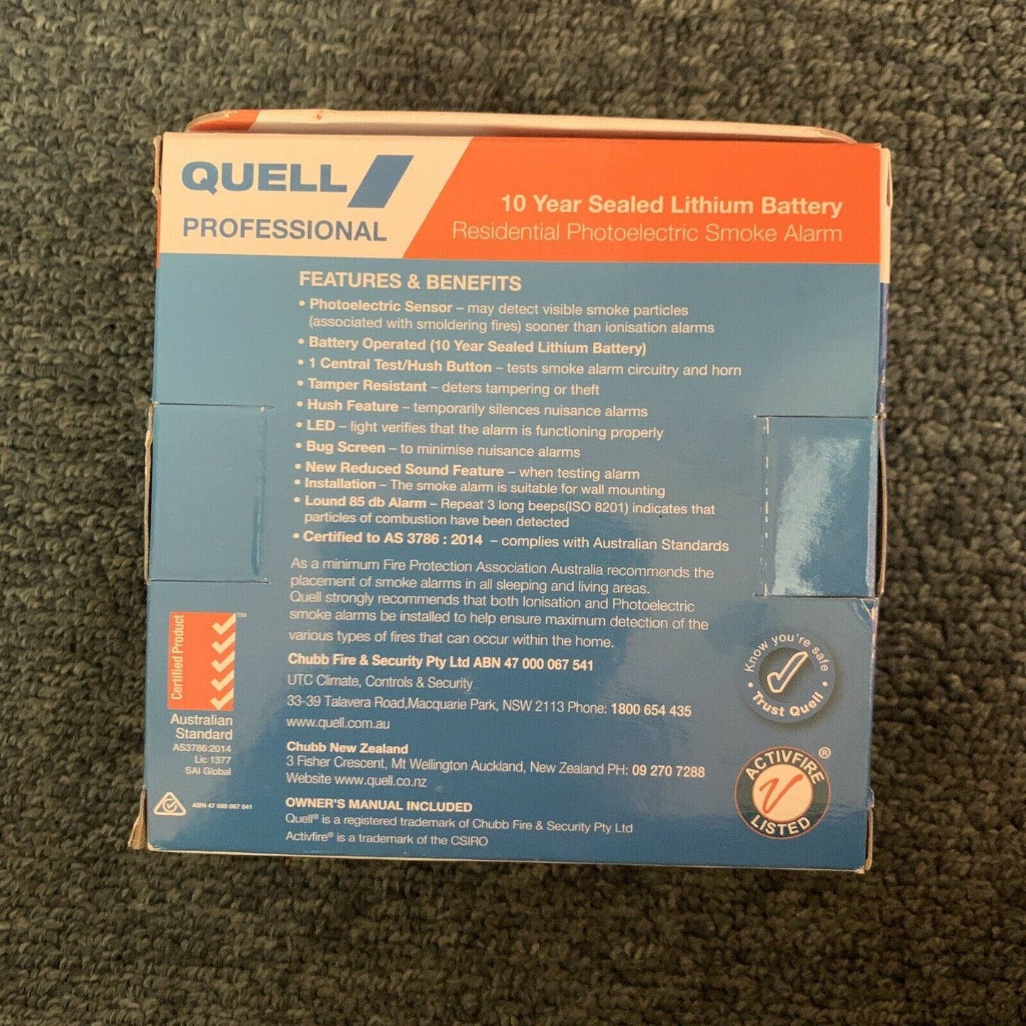 *New* Quell PHOTOELECTRIC SMOKE ALARM Sealed Lithium Battery, Test & Hush Button