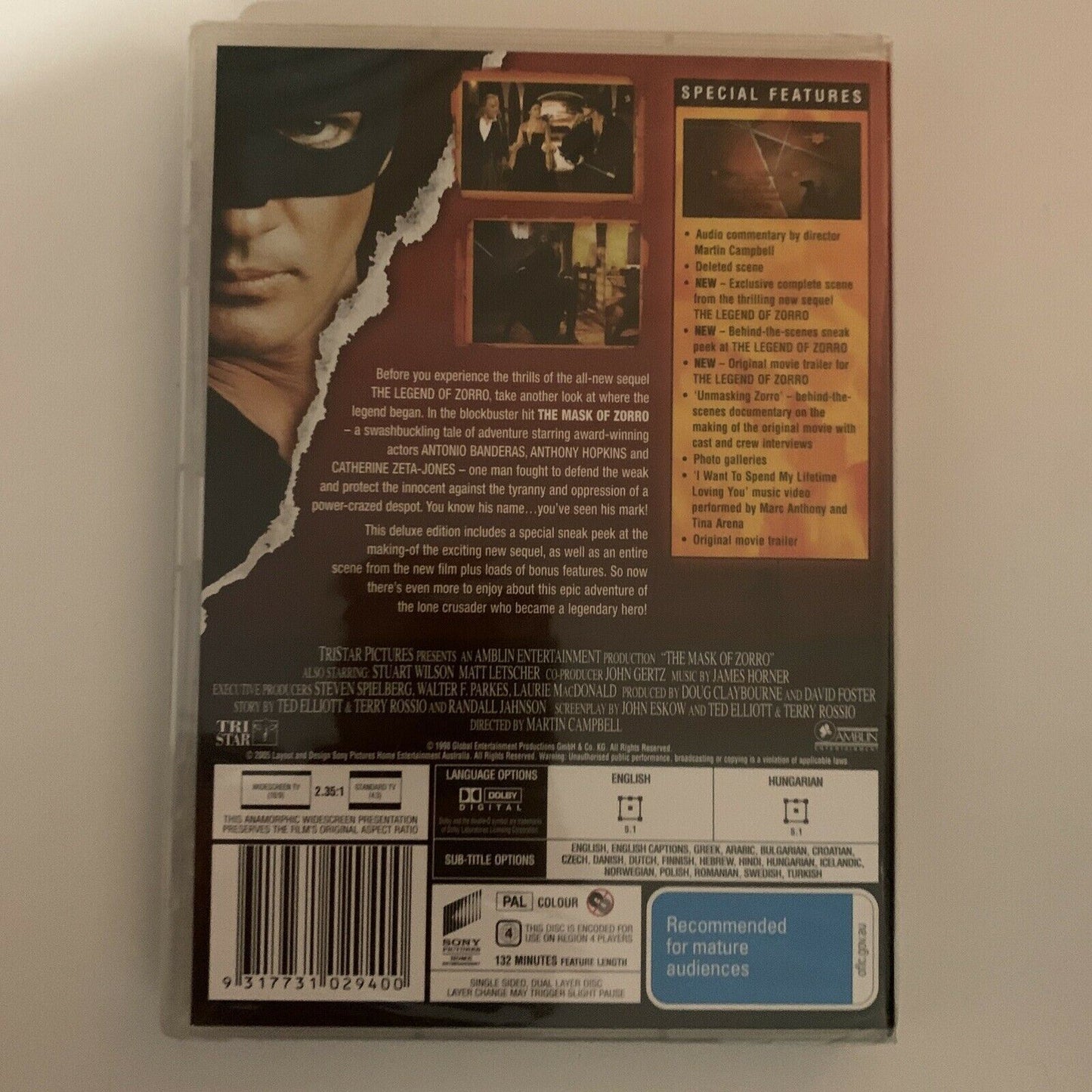 *New Sealed* The Mask Of Zorro - Deluxe Edition (DVD, 1998) Region 4