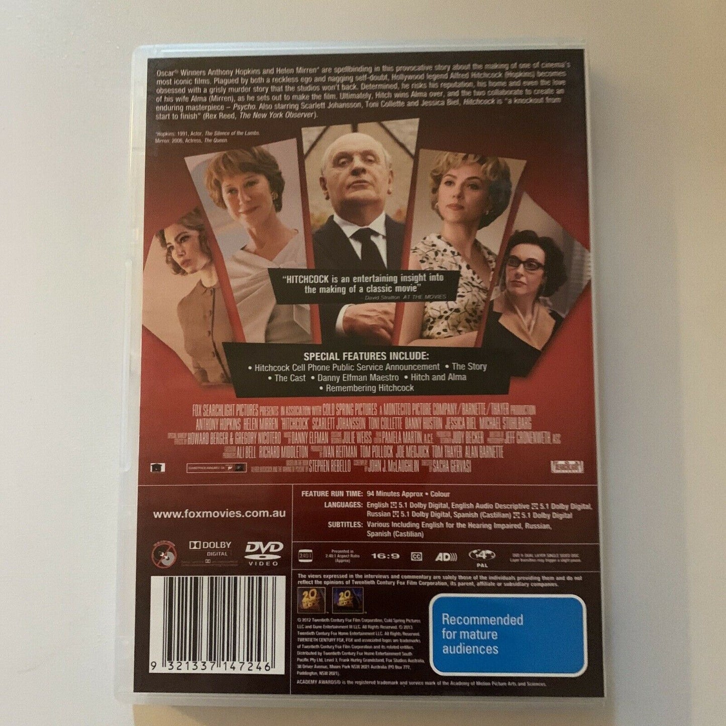 Hitchcock (DVD, 2013) Anthony Hopkins, Helen Mirren. Region 4&2