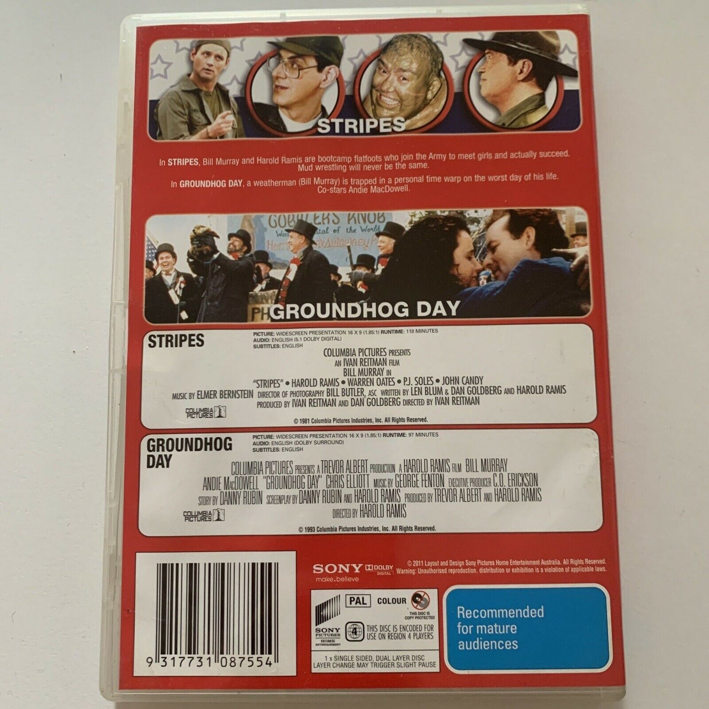 Groundhog Day / Stripes (DVD, 1993) Bill Murray Region 4