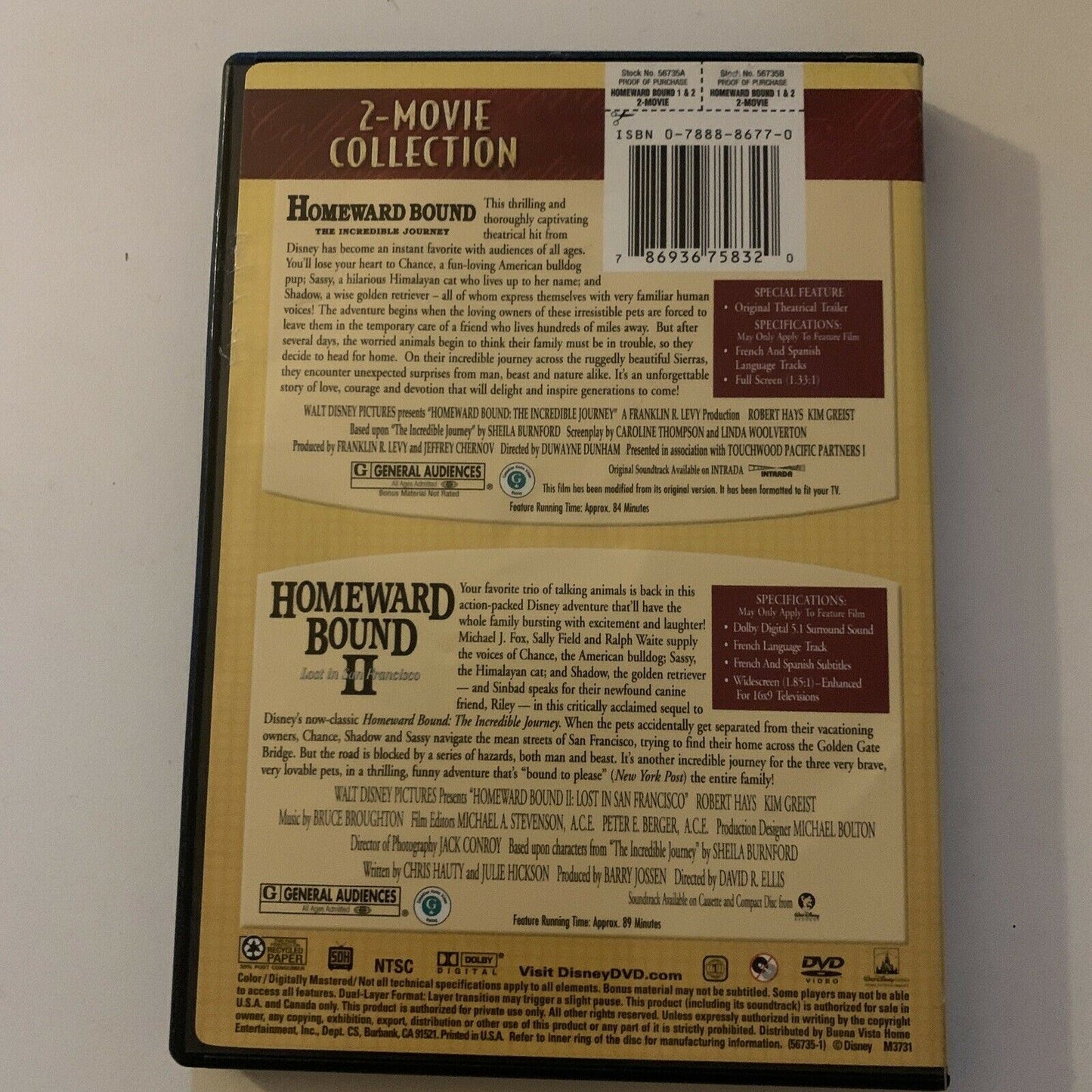 Homeward Bound / Homeward Bound II (DVD, 1996, 2-Disc) Region 1