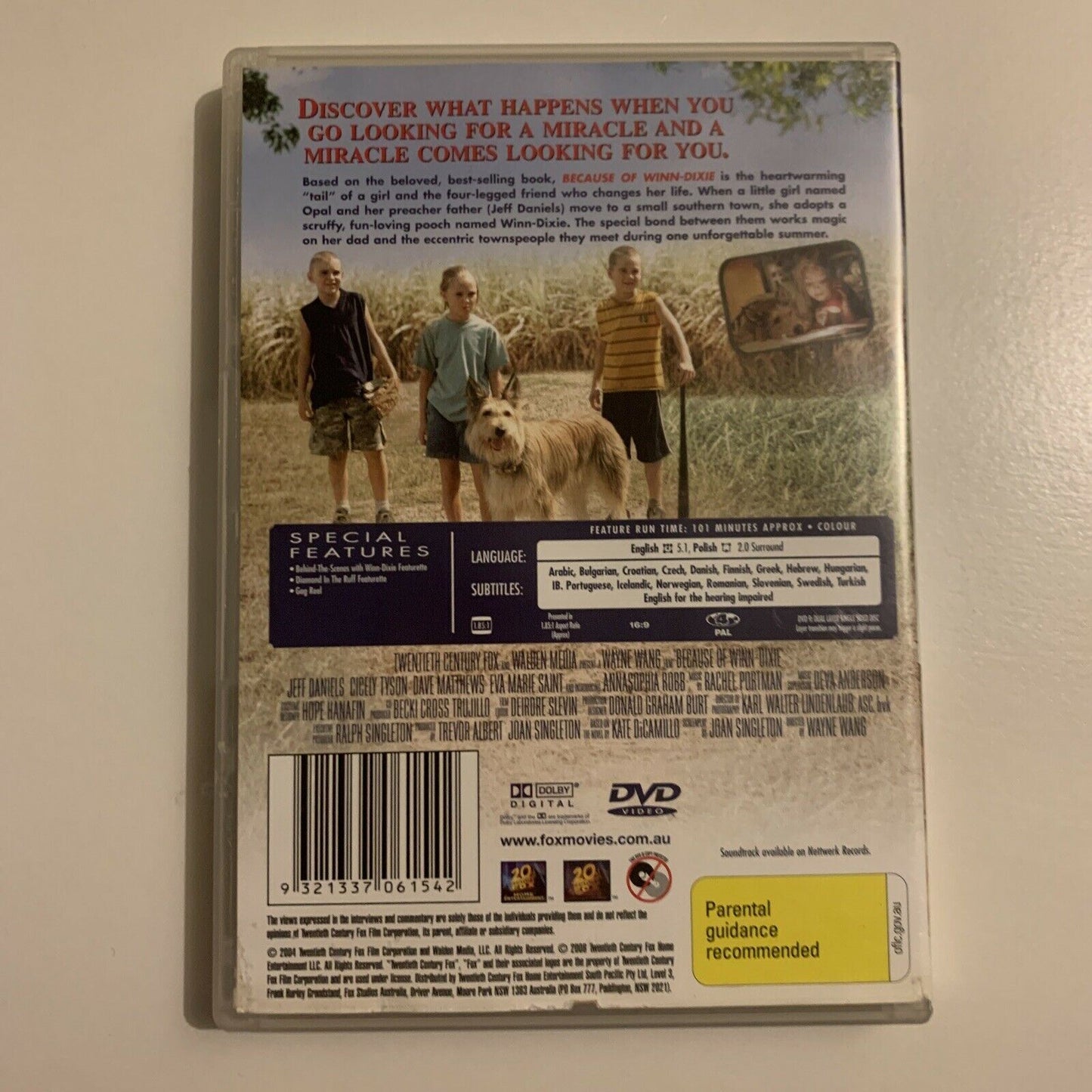 Because Of Winn-Dixie (DVD, 2005)  AnnaSophia Robb,  Jeff Daniels. Region 4&2