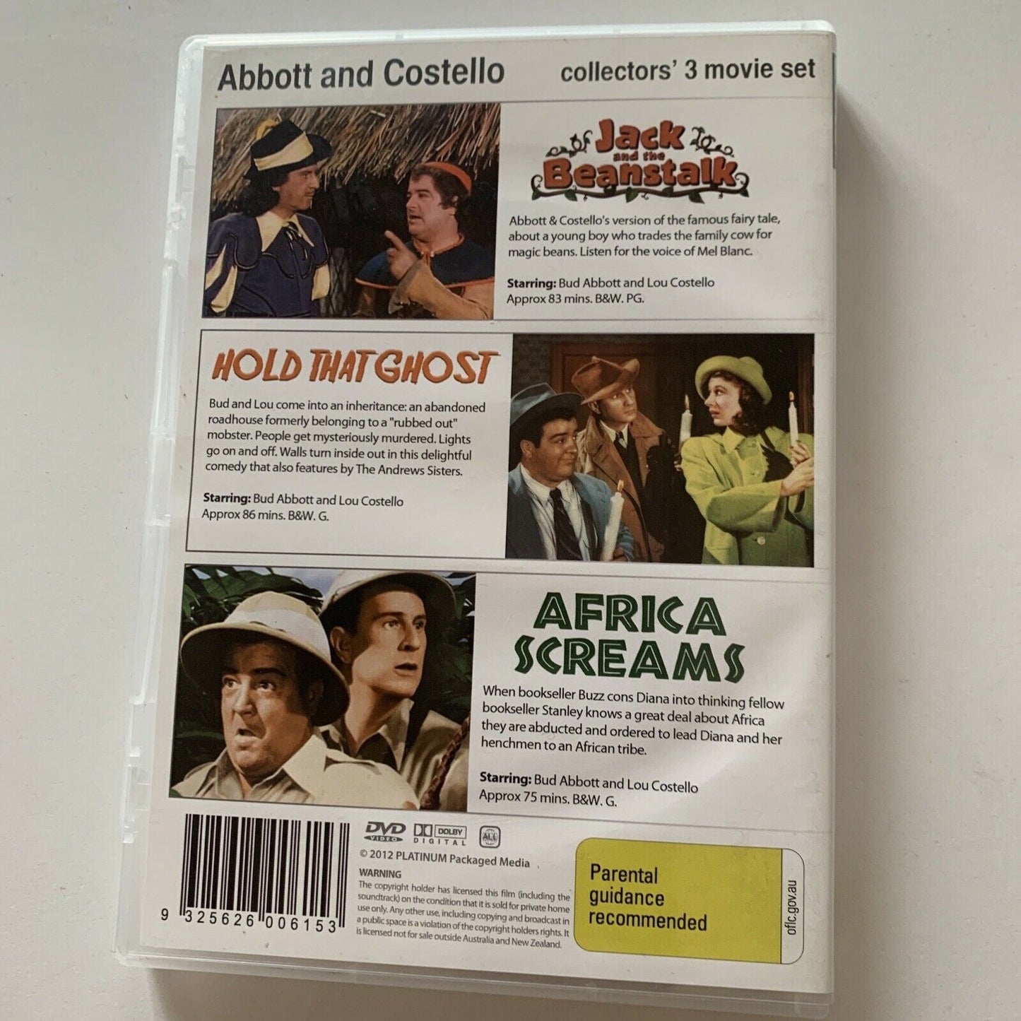 Abbott And Costello DVD: Jack & The Beanstalk / Hold That Ghost / Africa Screams