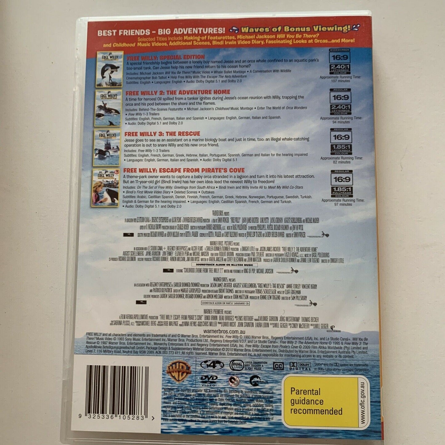 Free Willy 1,2,3 & Escape From Pirate's Cove (DVD, 2009) Region 4