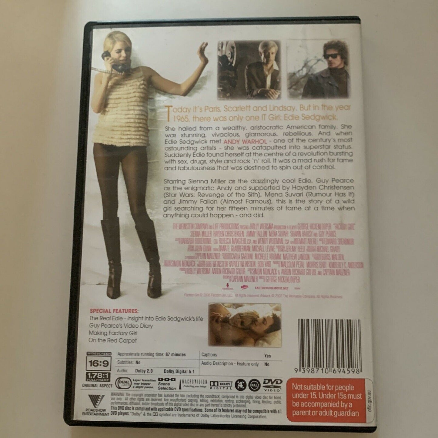 Factory Girl (DVD, 2006) Guy Pearce, Sienna Miller, Hayden Christensen Region 4